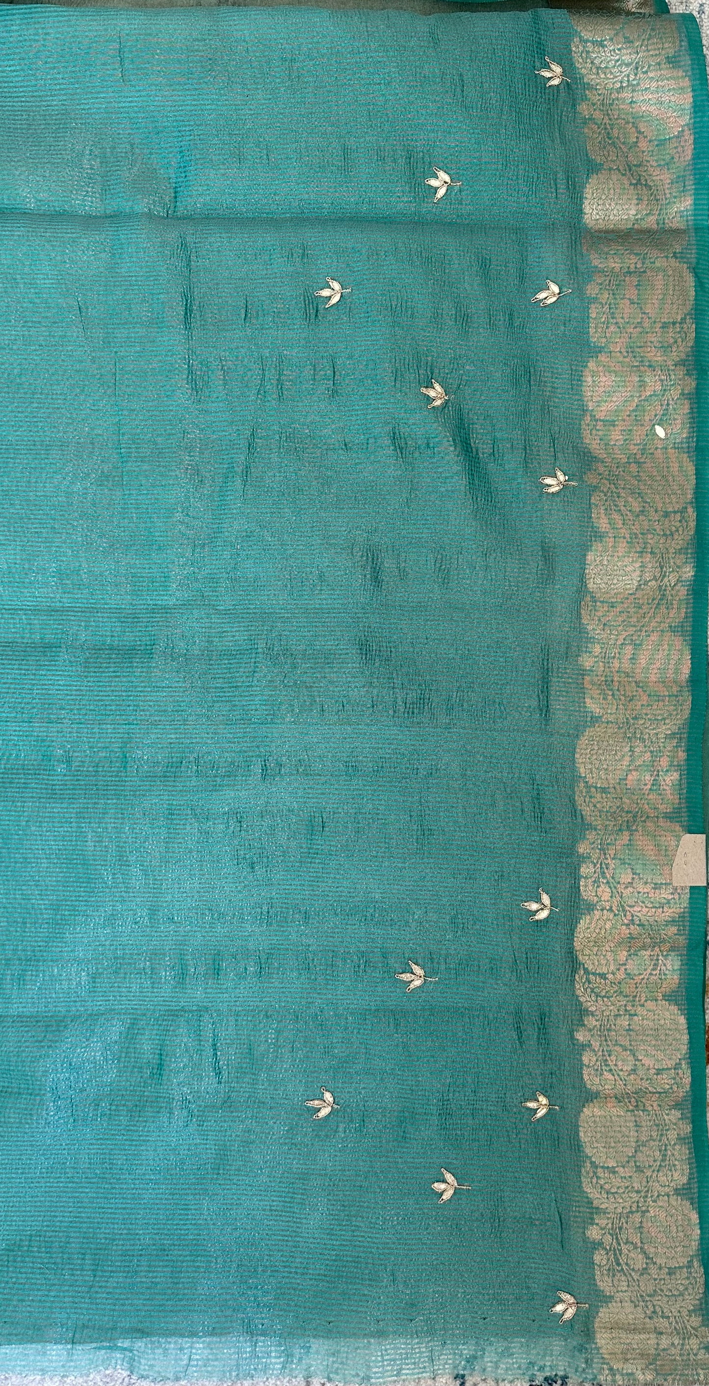 Green Designer Handwork Crush Tissue Saree