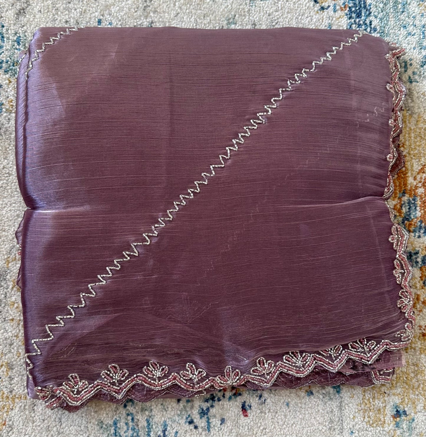 Lavender Embellished Tissue Saree