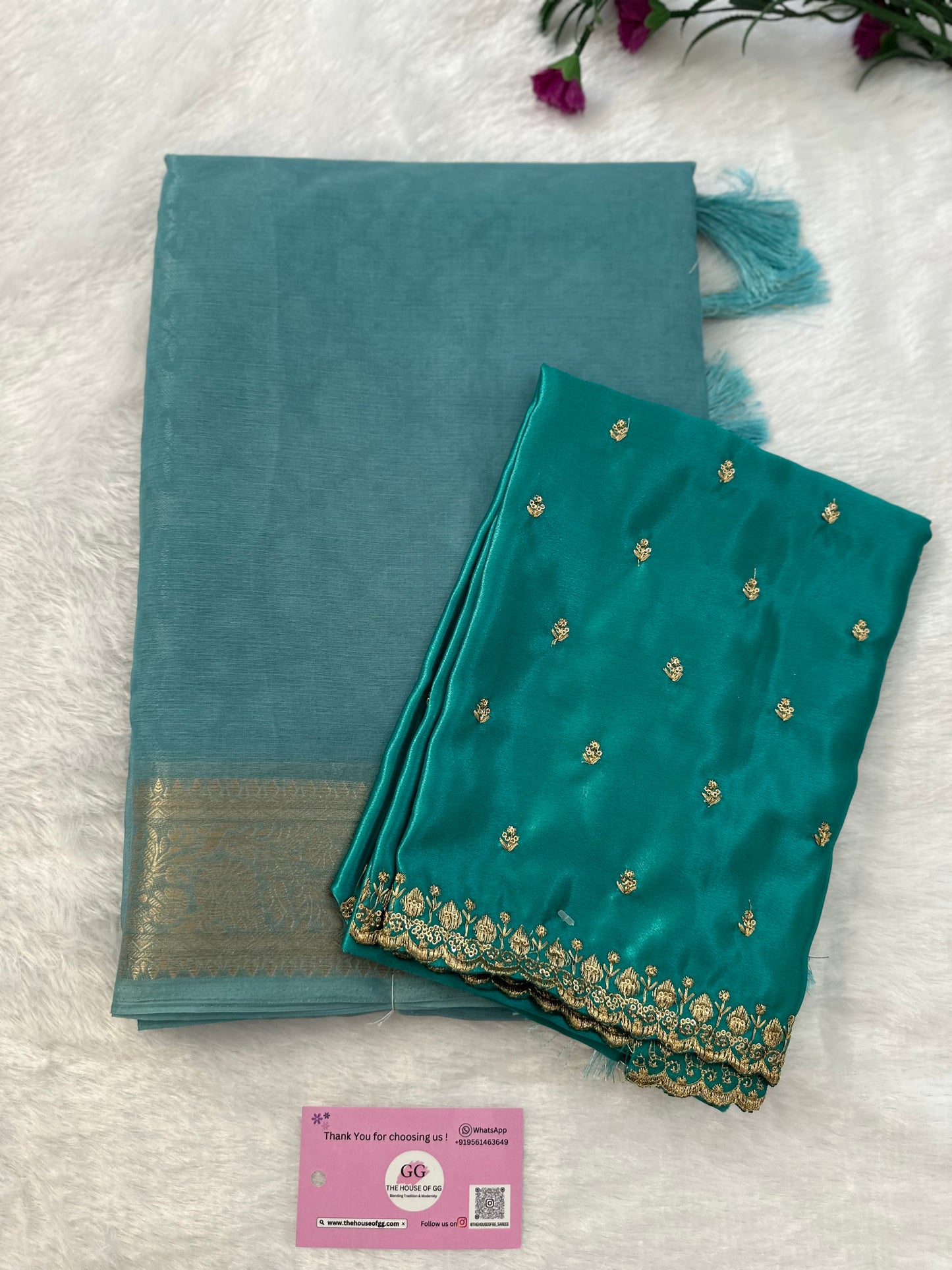 Blue Turquoise Semi Tissue Saree