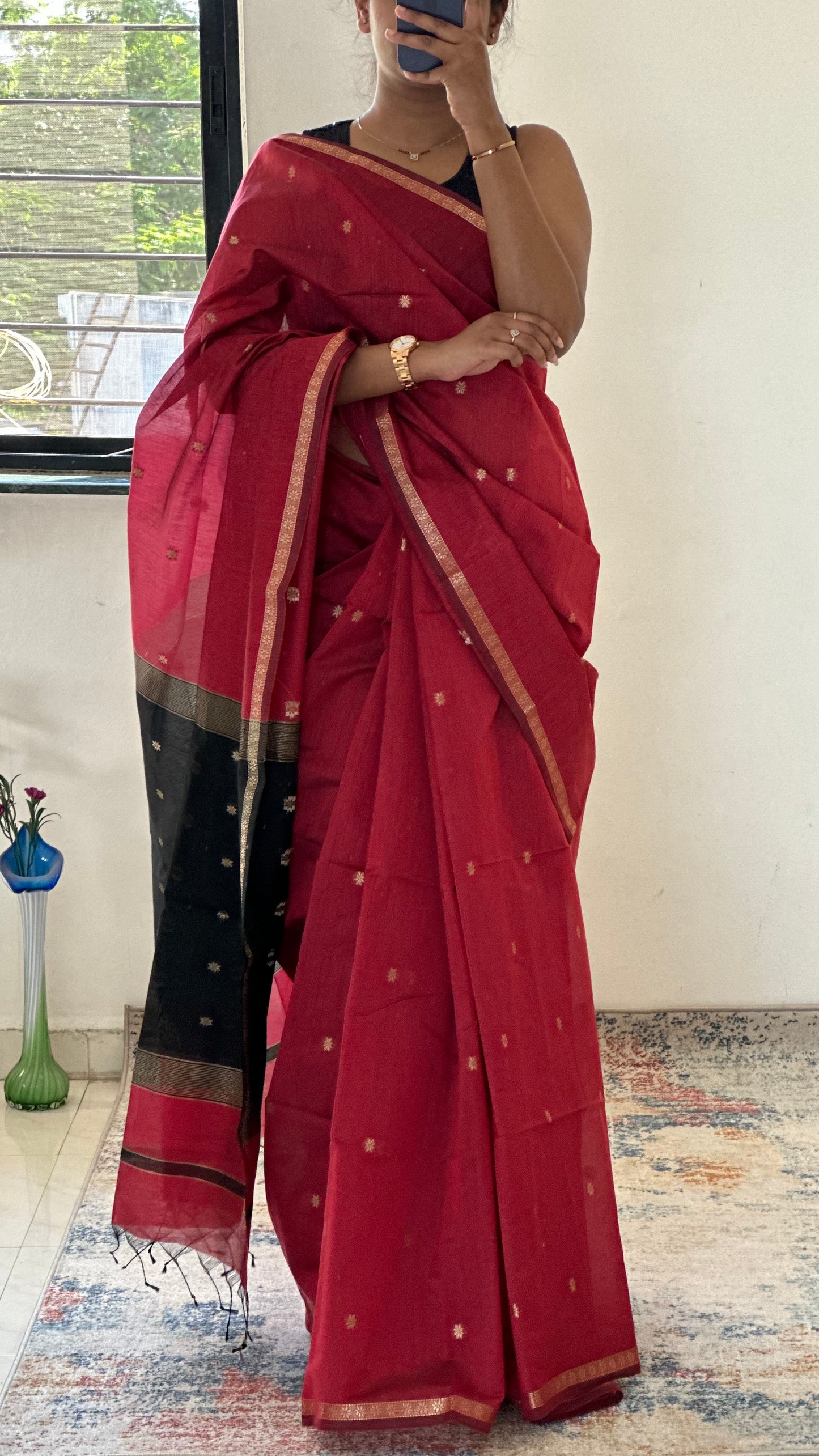 Red Sitara Maheshwari Saree