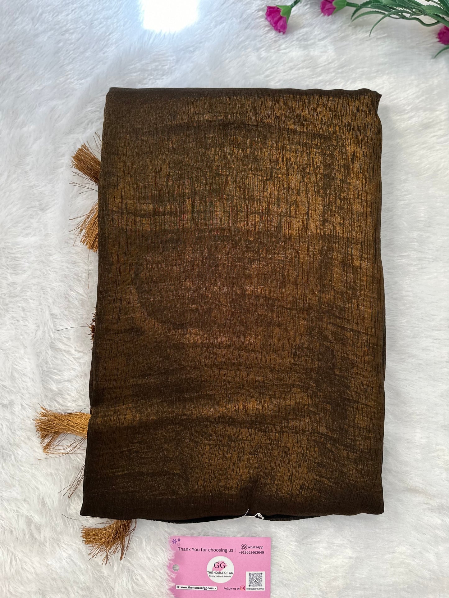 Copper Plain Shimmer Saree