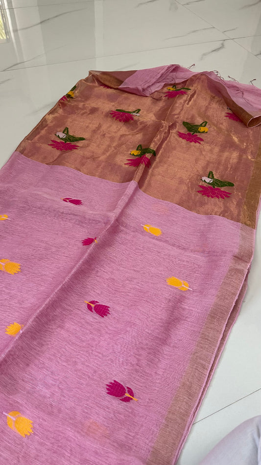 Pink Silk Linen Saree