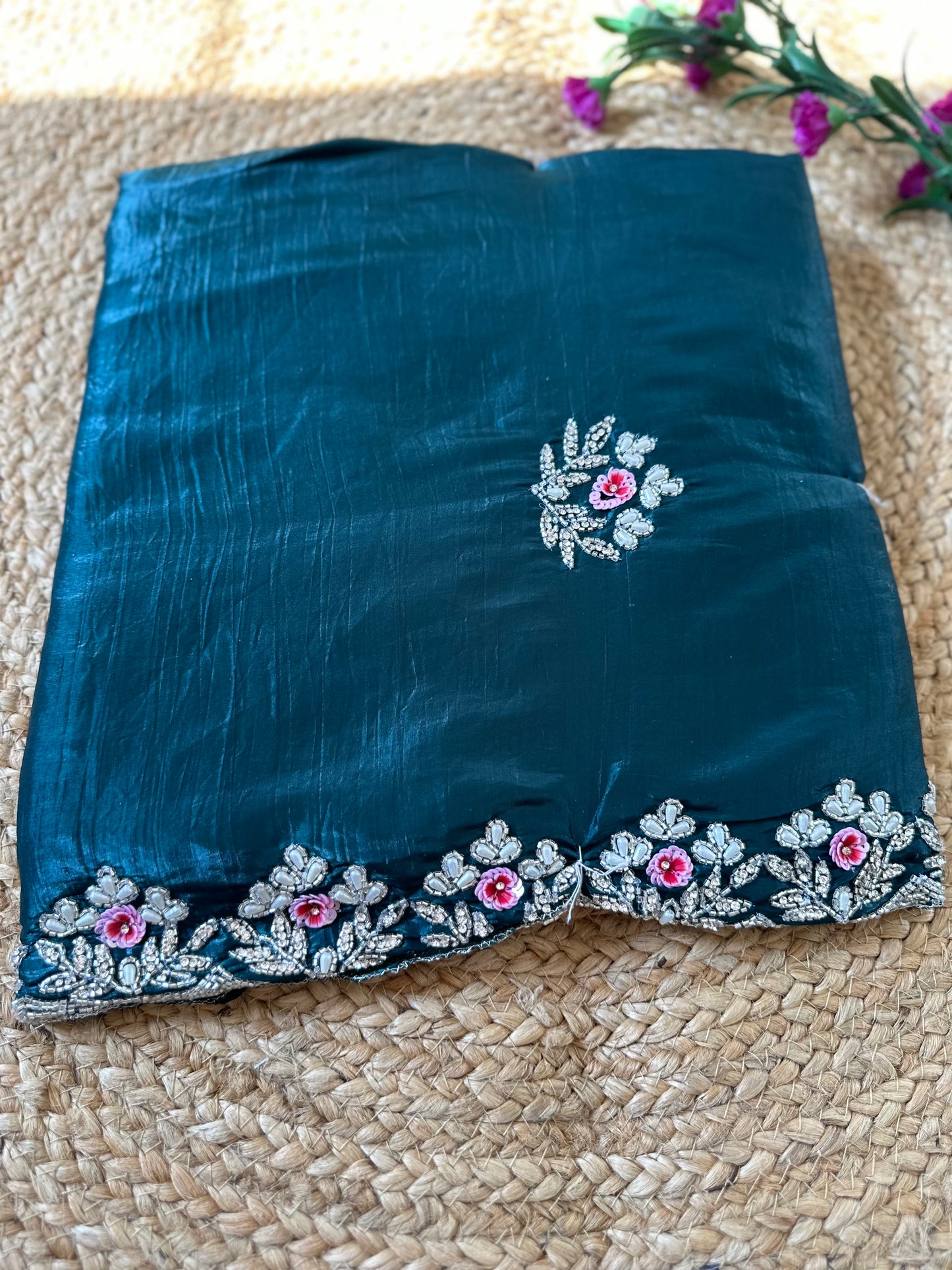 Floral Handwork Crush Tissue Saree
