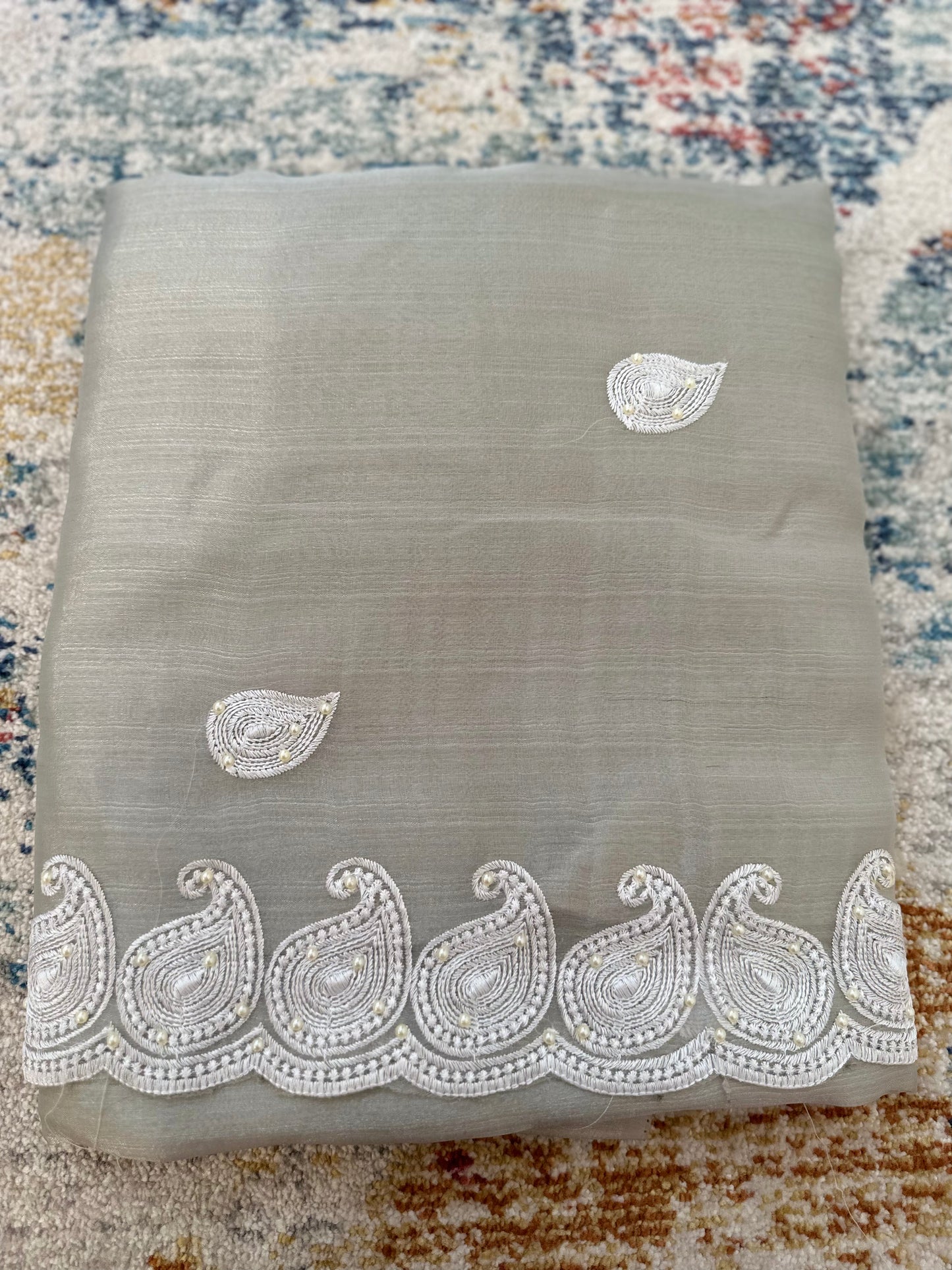 Organza Floral Saree with Embroidery & pearls