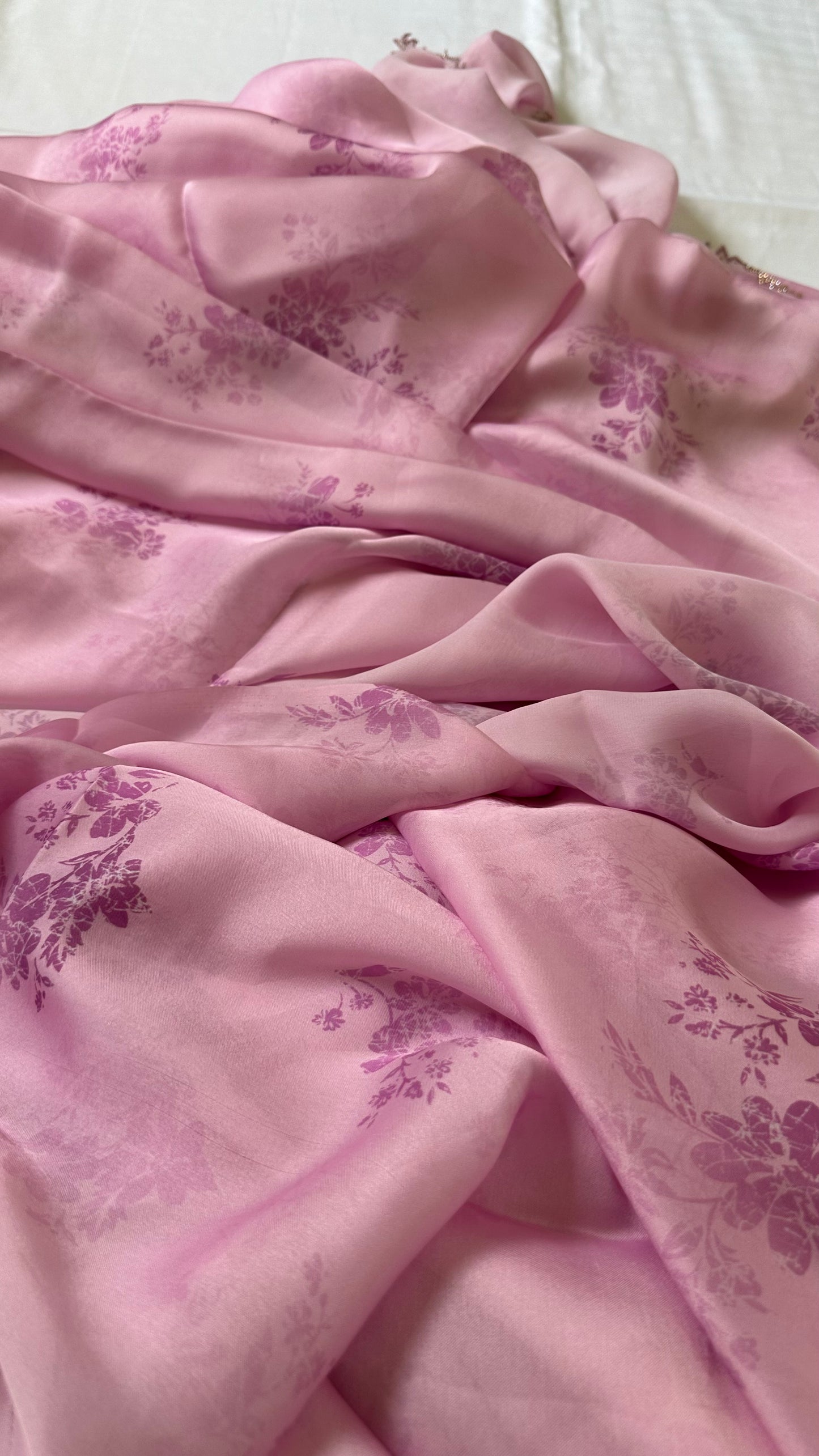 Pink Satin Chiffon Saree