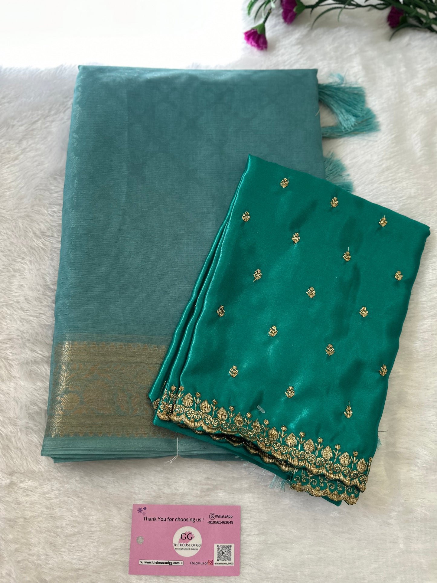 Blue Turquoise Semi Tissue Saree