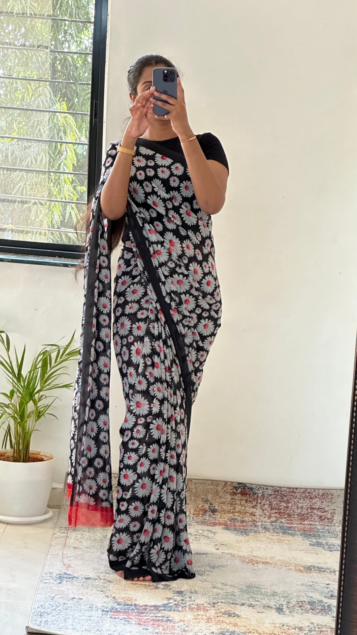 Black Floral Soft Georgette Saree