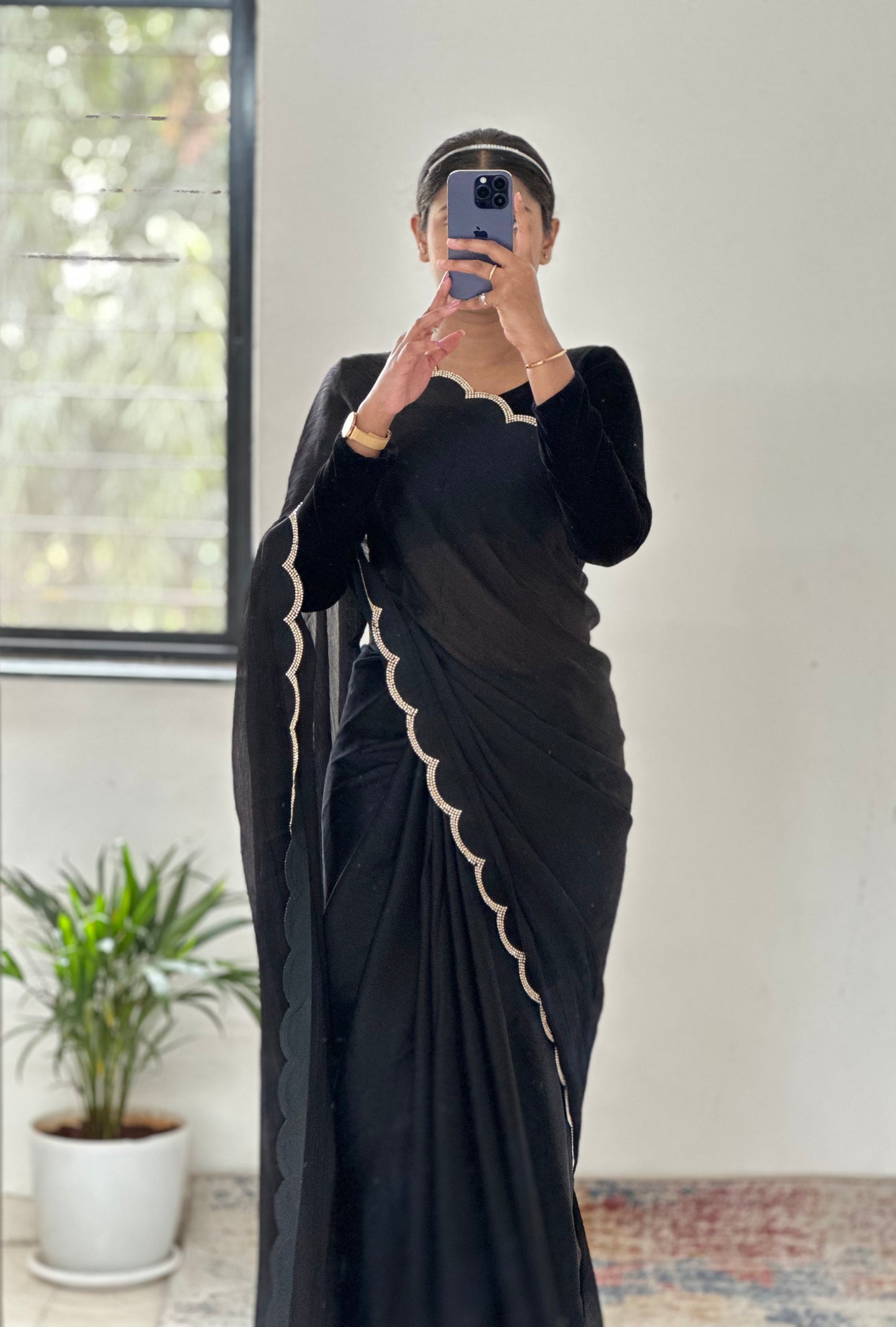 Black Chiffon Satin Saree