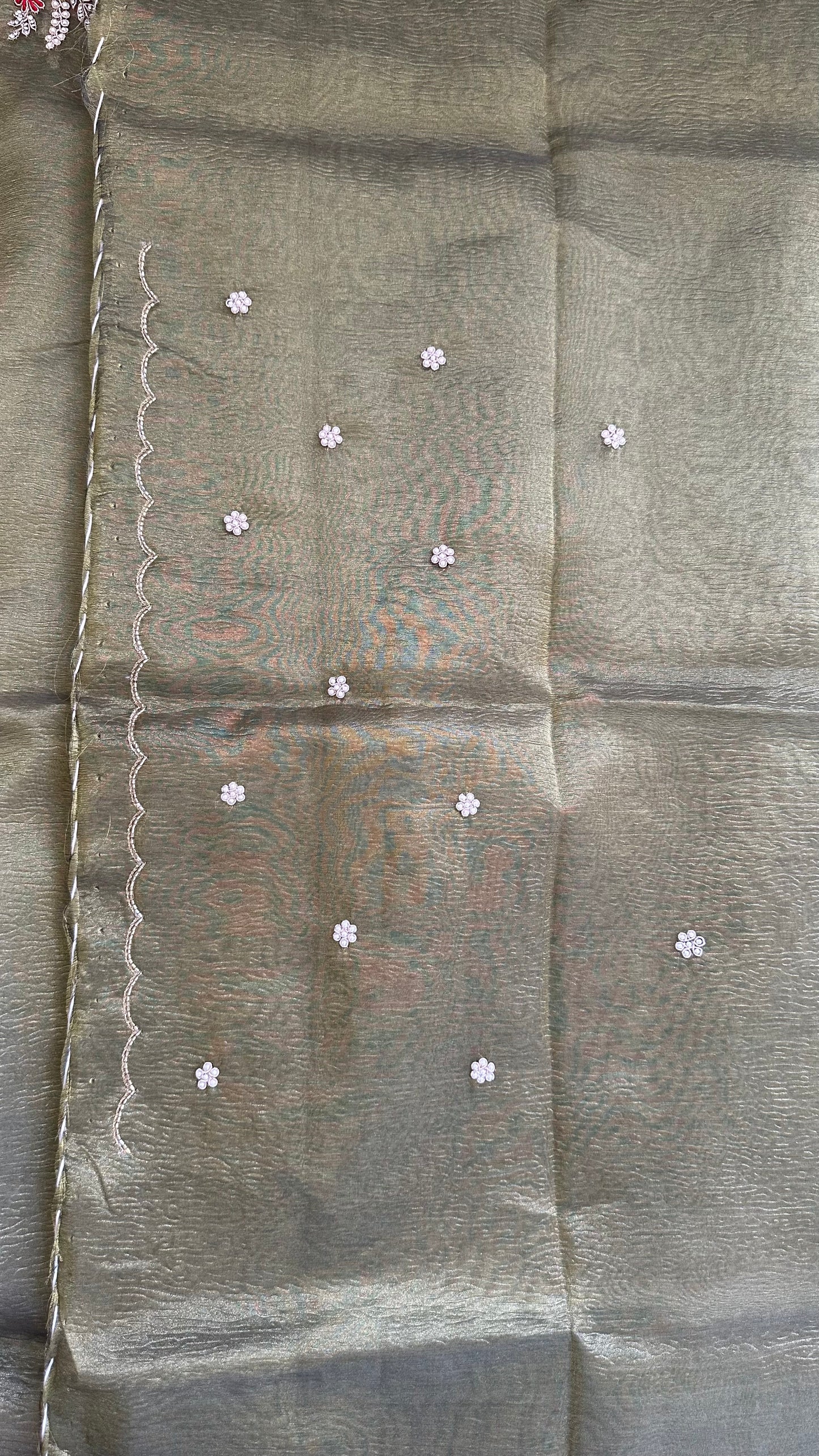 Green Designer Handwork Crush Tissue Saree