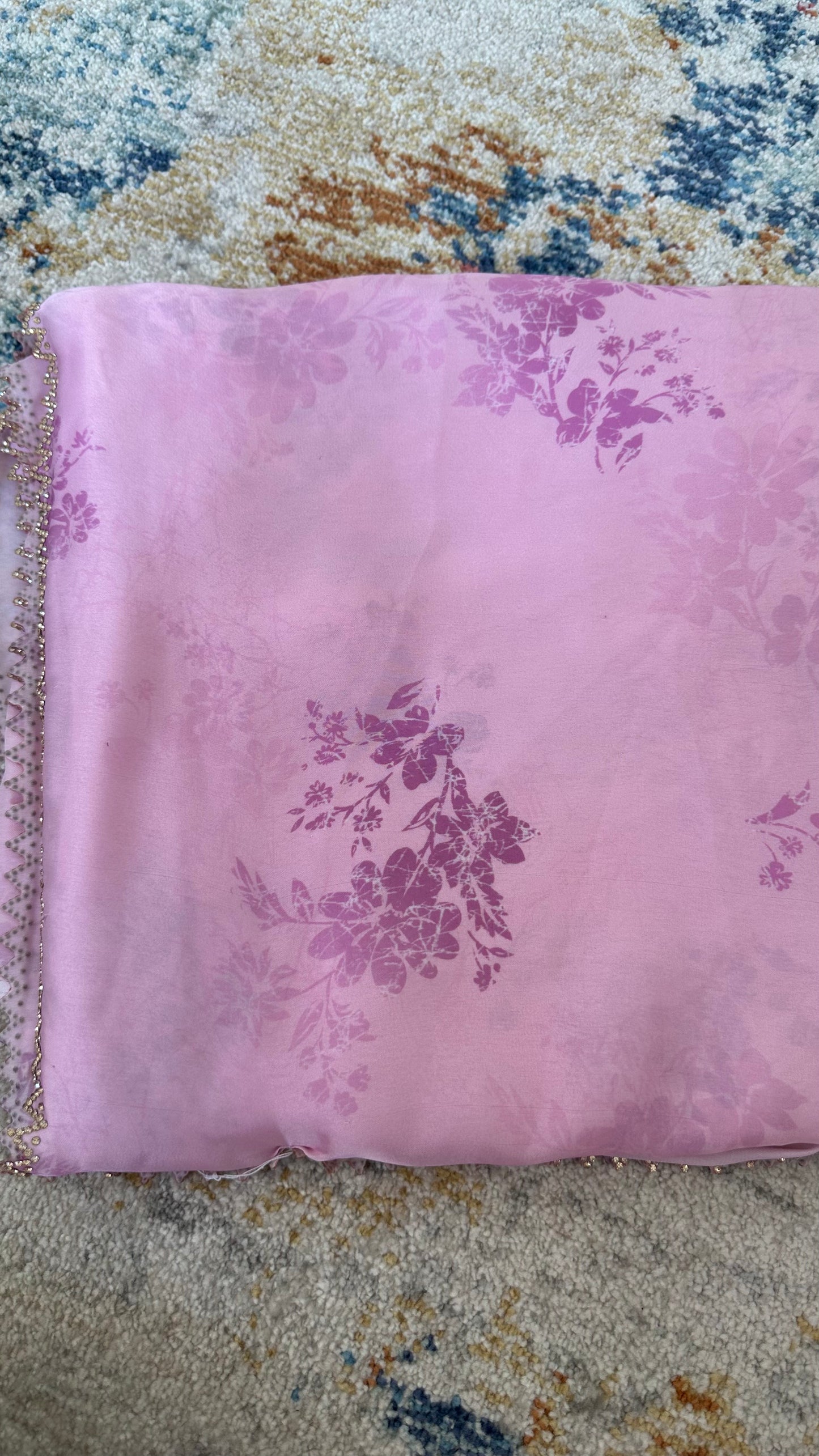 Pink Satin Chiffon Saree