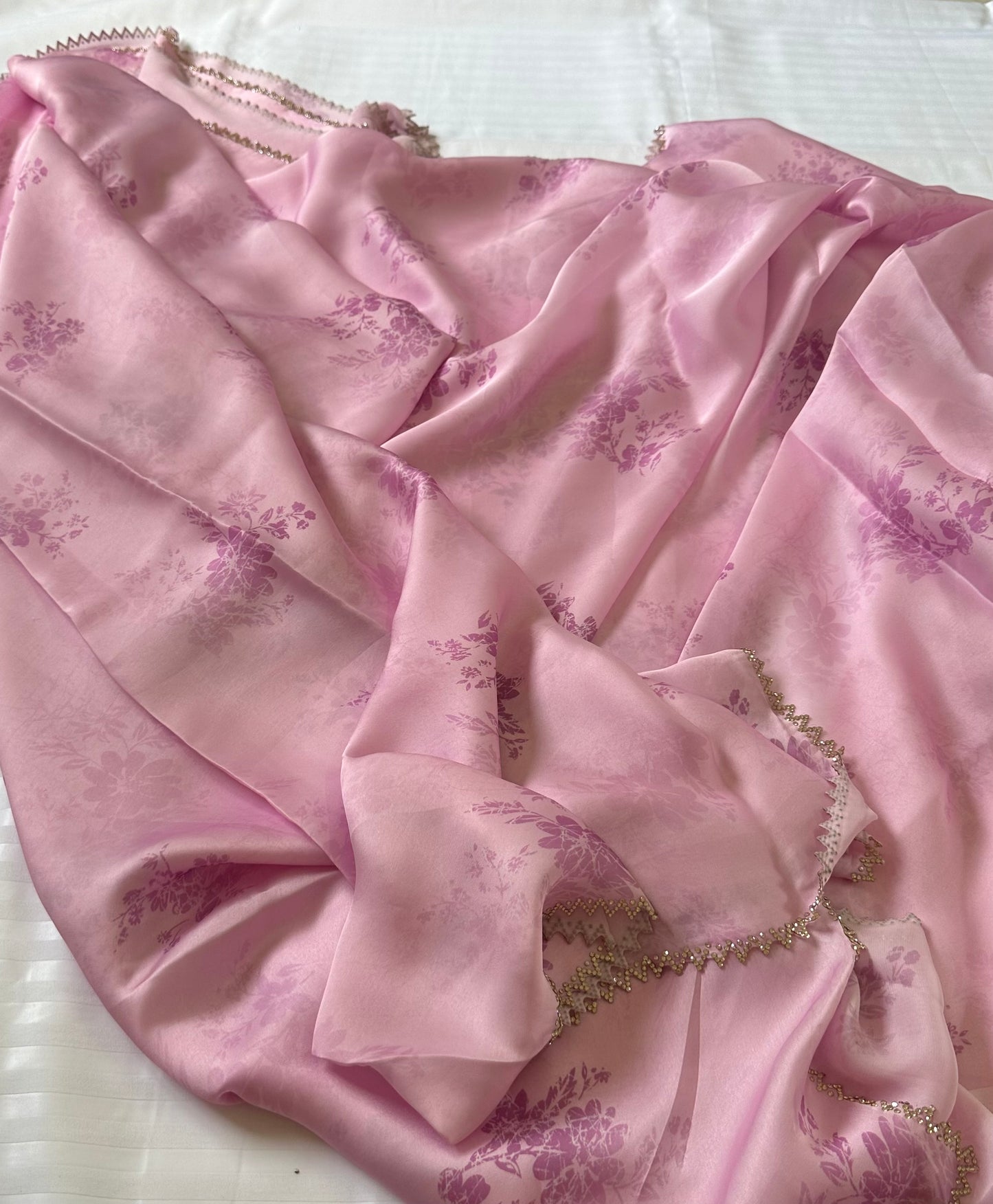 Pink Satin Chiffon Saree