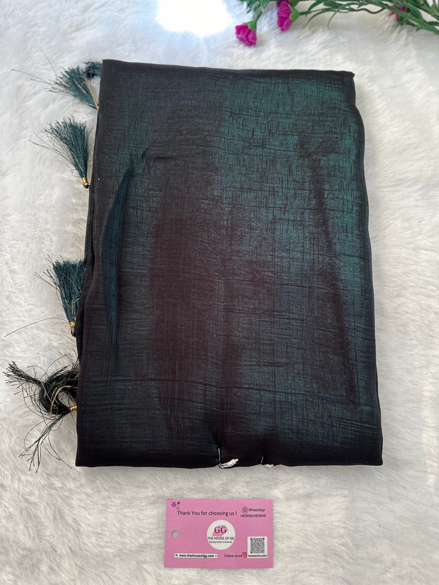 Emerald Green Plain Shimmer Saree