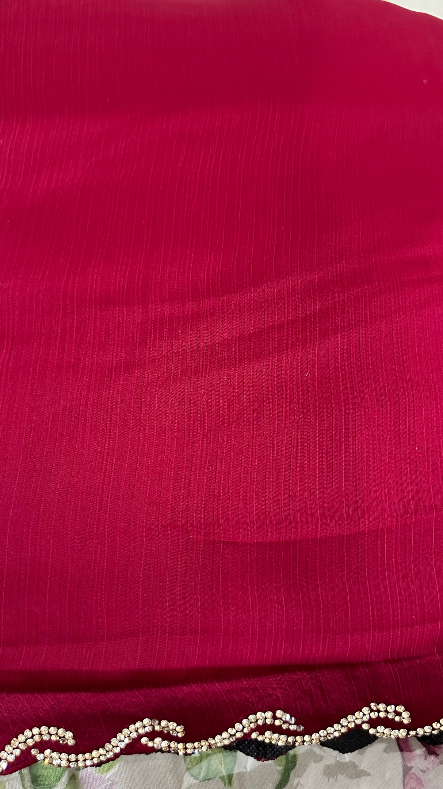 Burgundy Chiffon Satin Saree