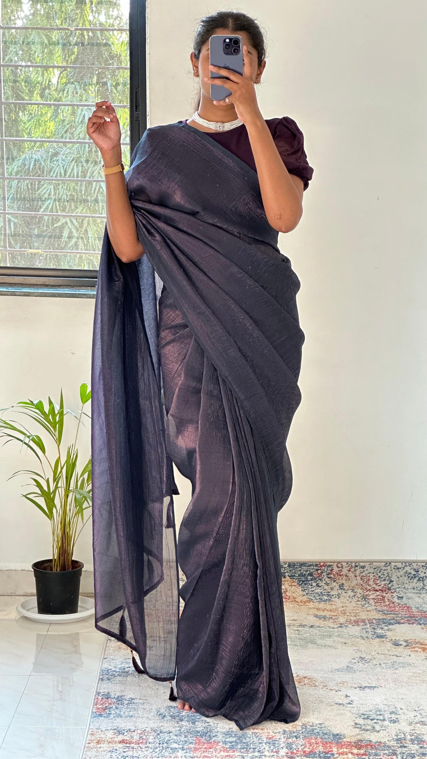 Purple Plain Shimmer Saree