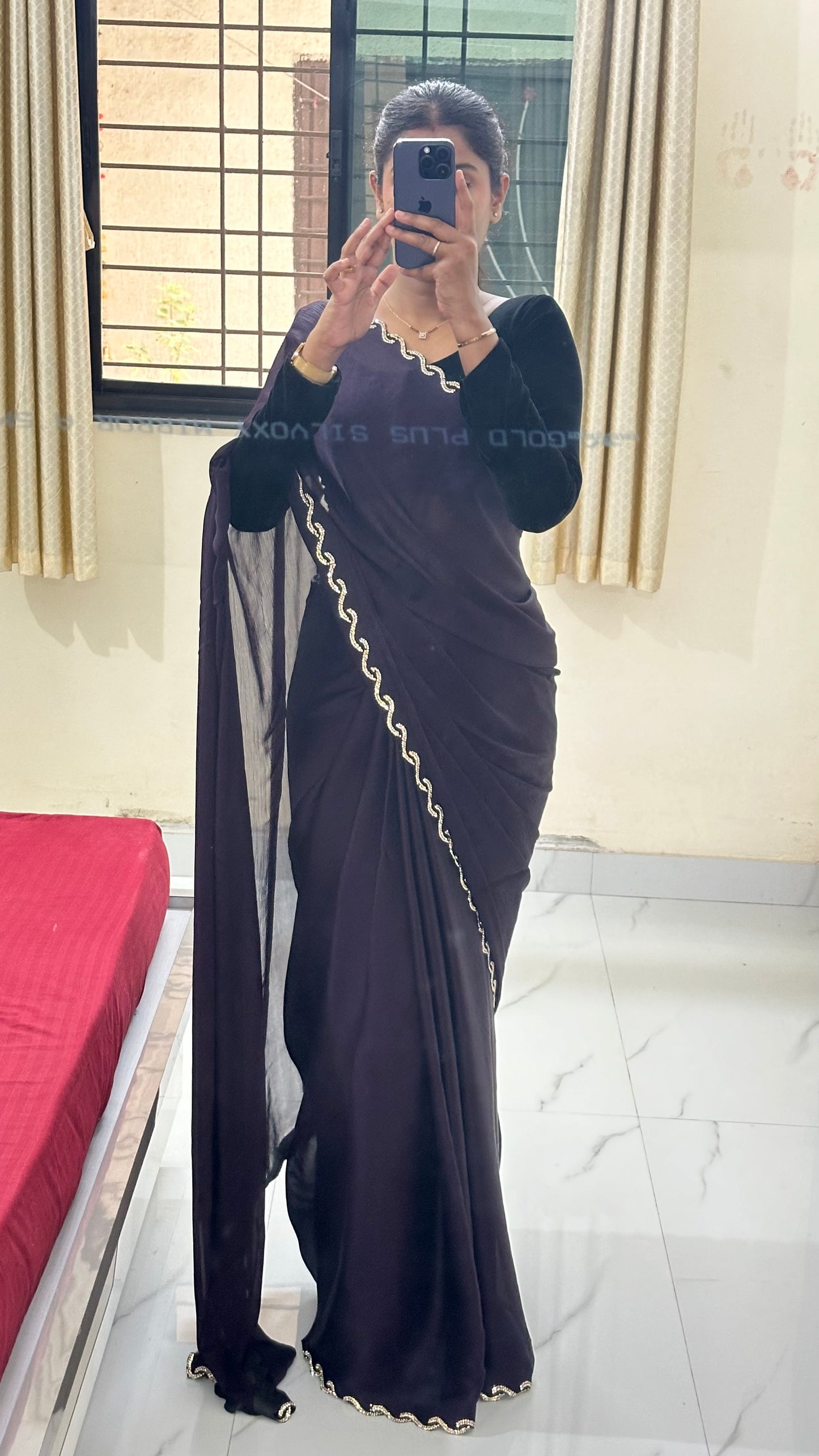 Dark Purple Chiffon Satin Saree