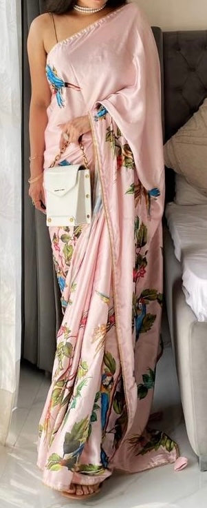 Satin Silk Pink Saree