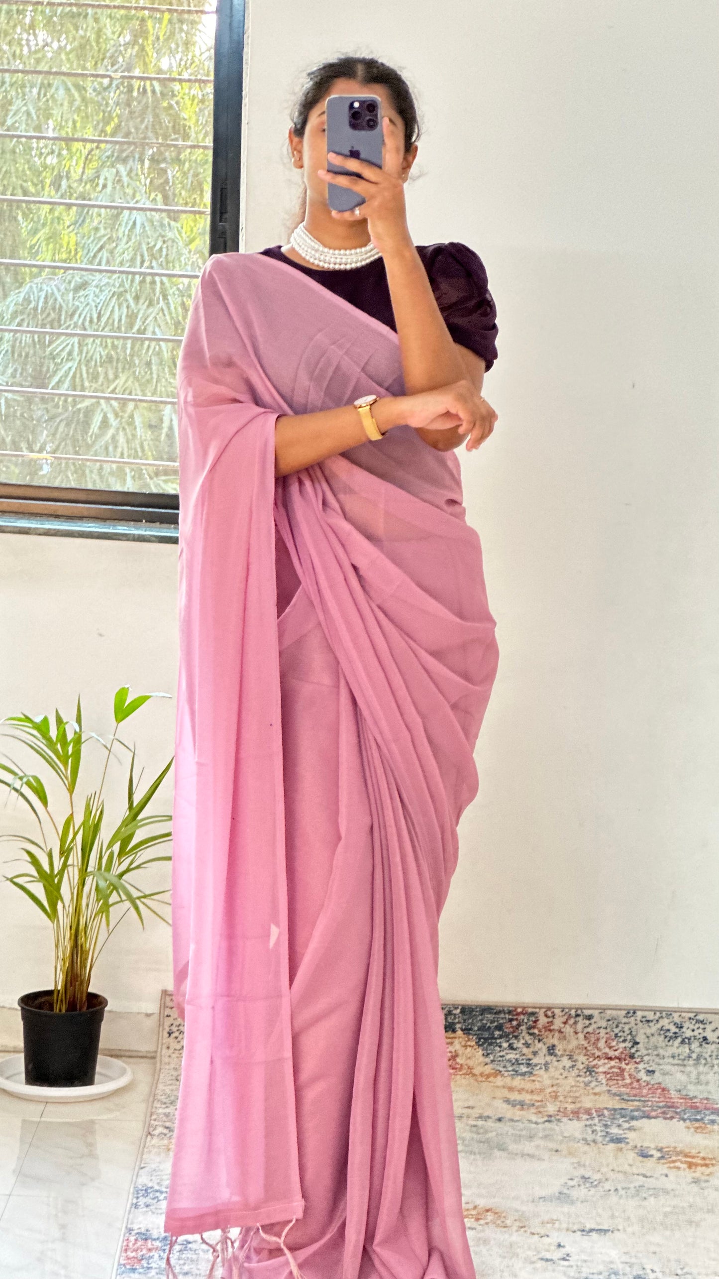 Lavender Plain Shimmer Saree