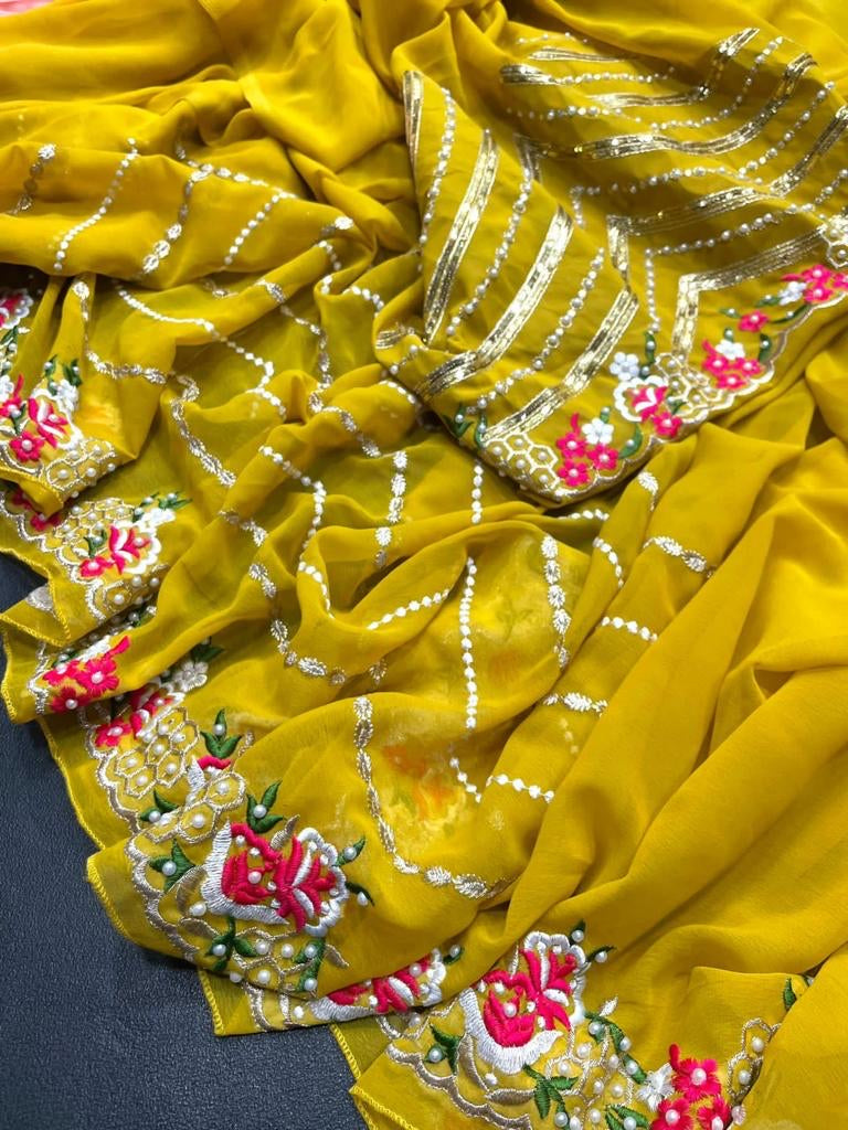 Yellow Embroidered Saree