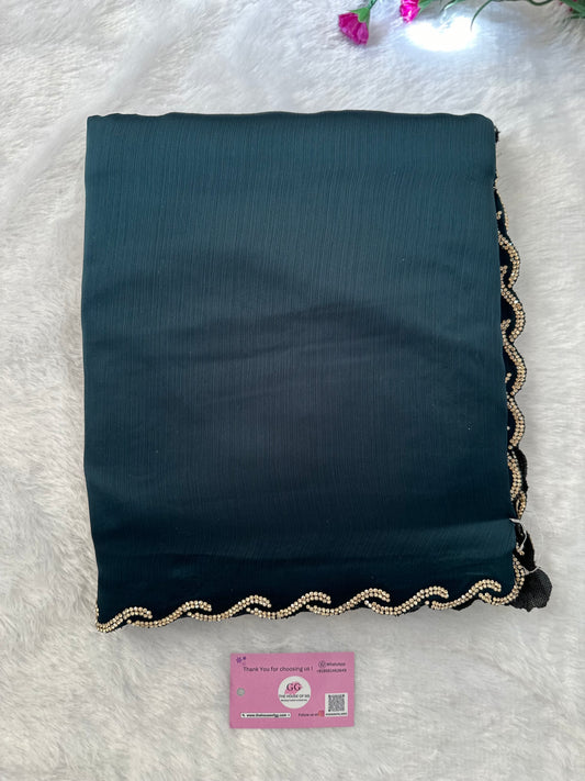 Forest Green Chiffon Satin Saree