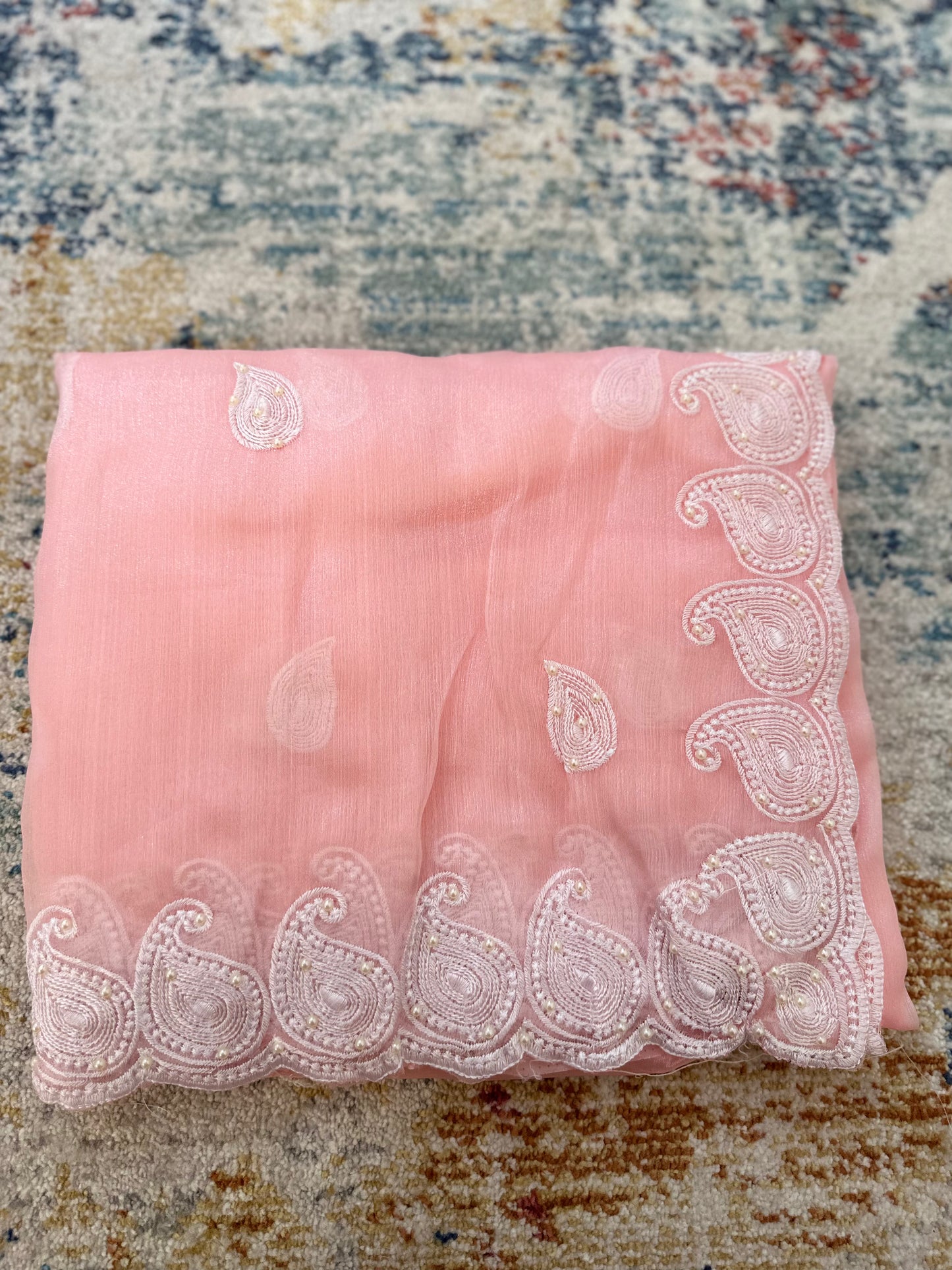 Organza Floral Saree with Embroidery & pearls