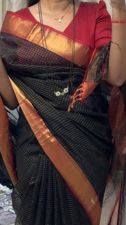 Pure Maheshwari Handloom Zari Checks Saree