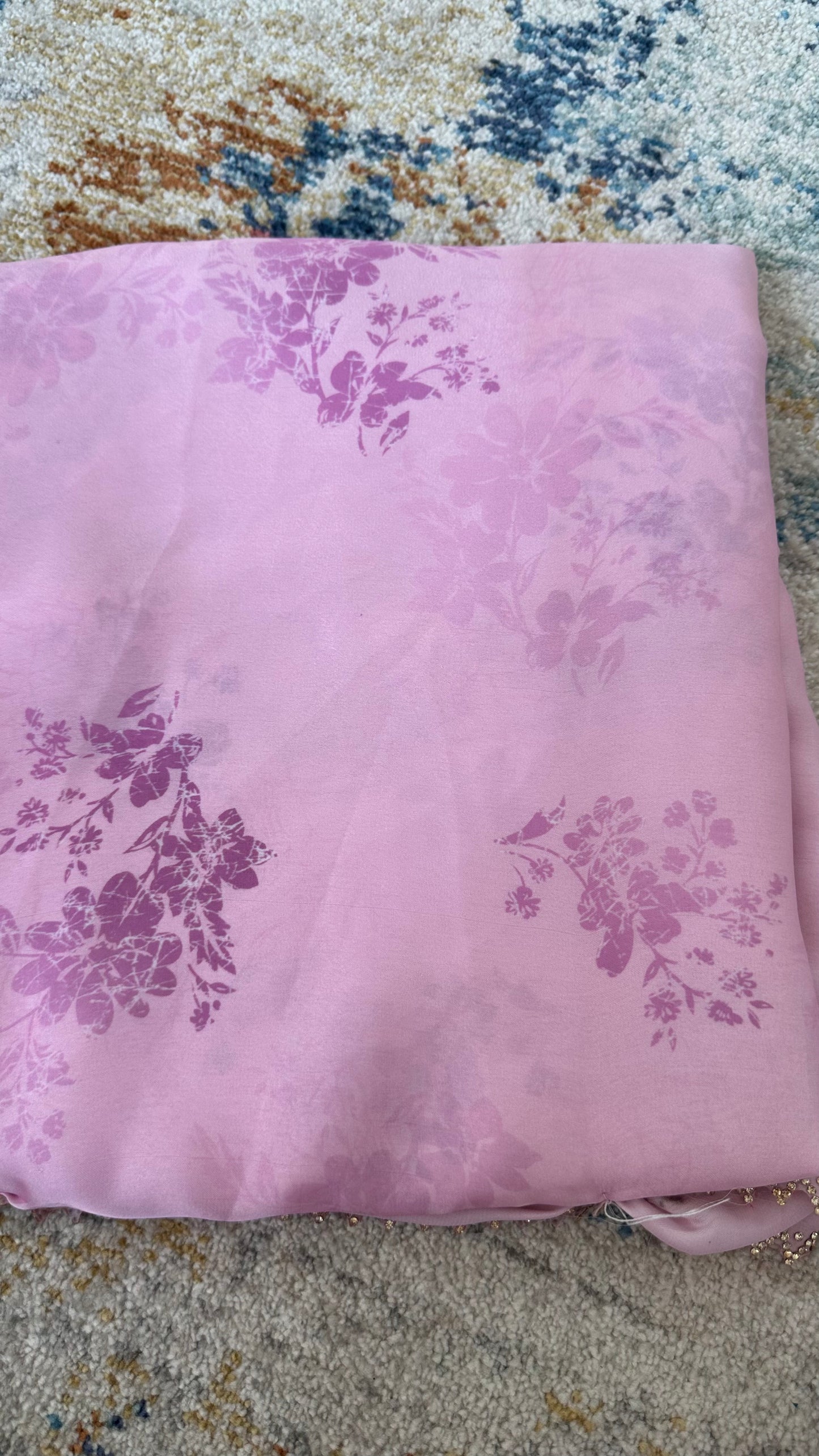 Pink Satin Chiffon Saree