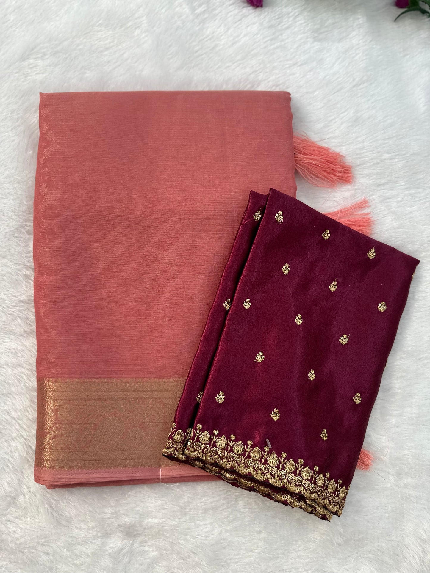 Pink Semi Tissue Saree