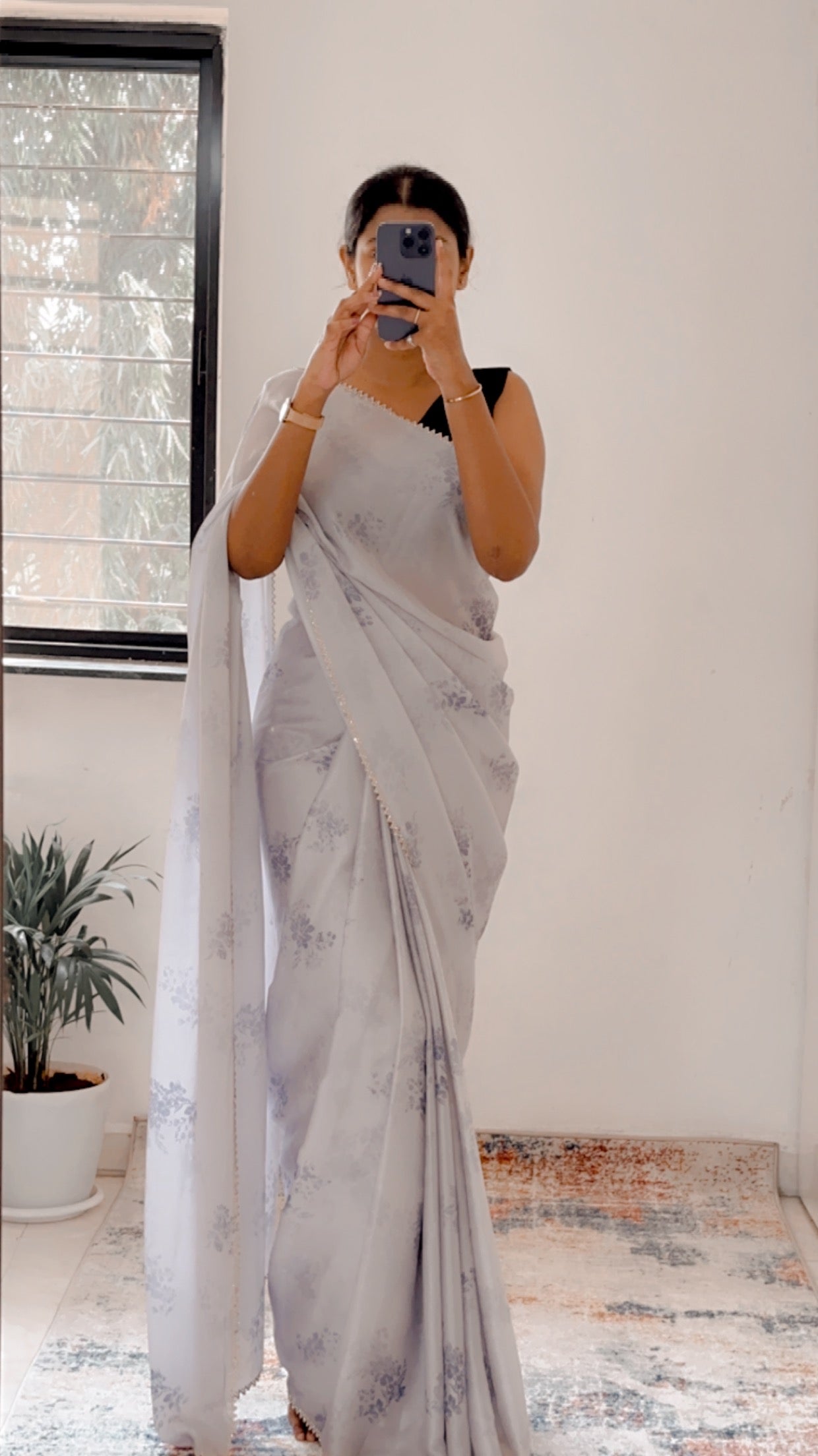 Grey Satin Chiffon Saree
