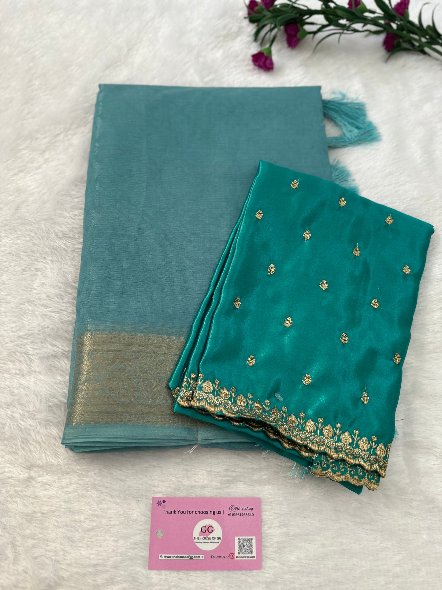 Blue Turquoise Semi Tissue Saree