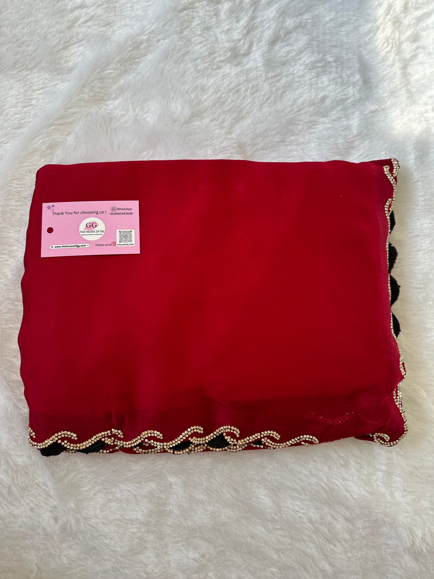 Burgundy Chiffon Satin Saree