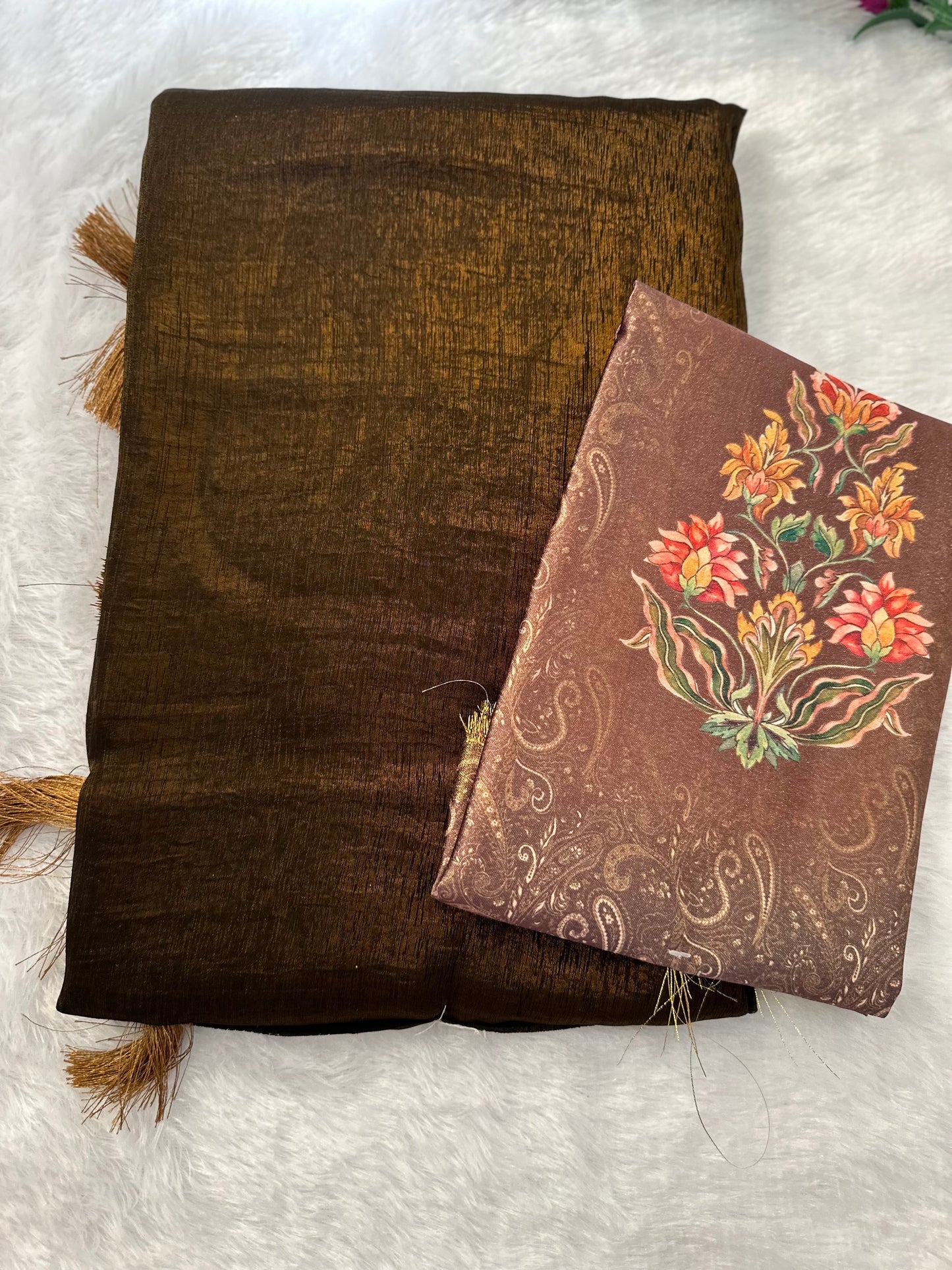 Copper Plain Shimmer Saree