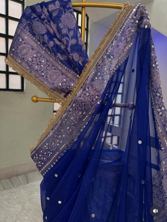 Blue Designer Banarasi Tissue Saree