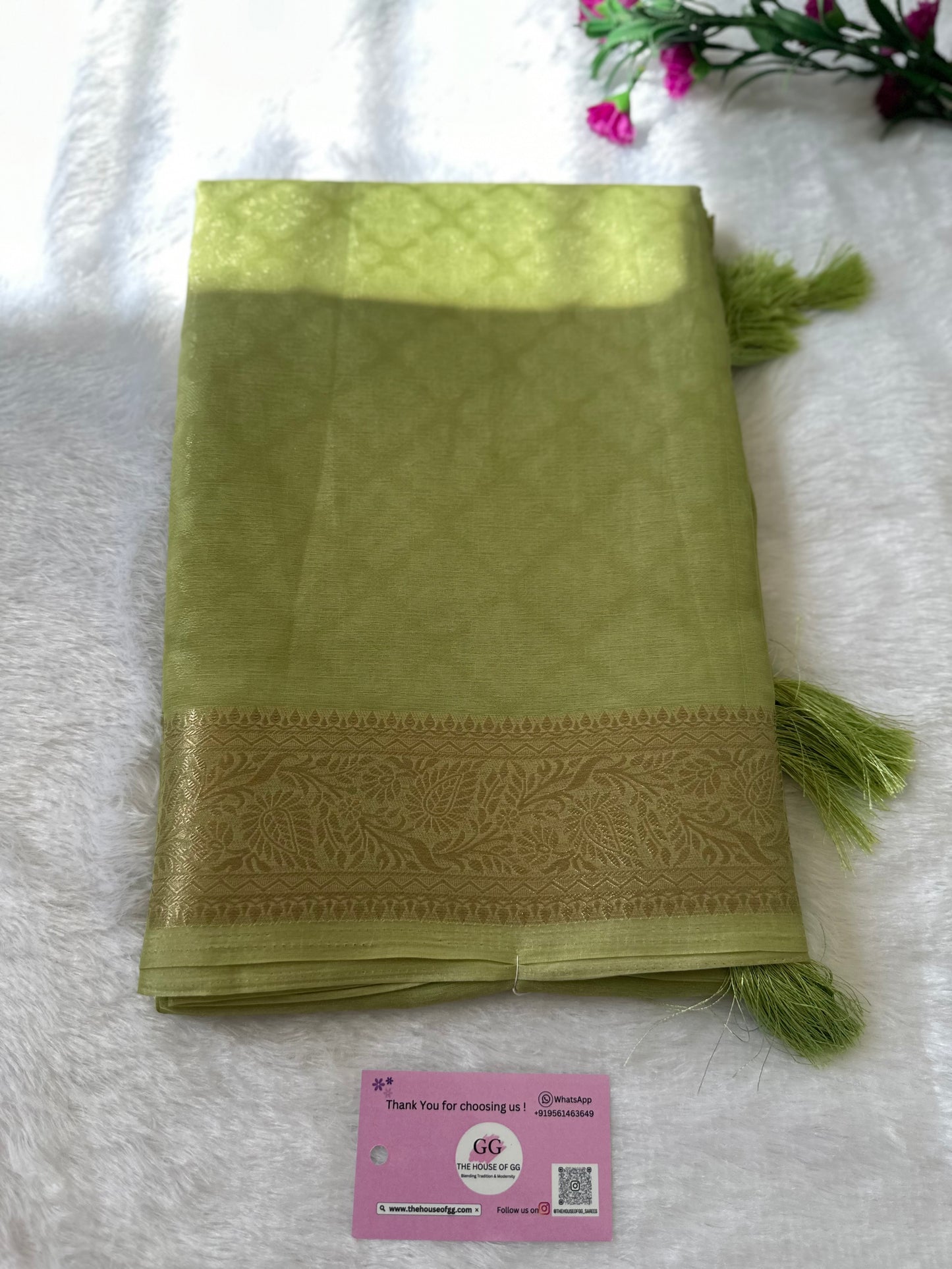 Pista Green Semi Tissue Saree