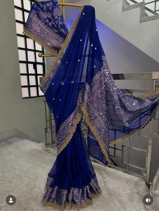 Blue Designer Banarasi Tissue Saree