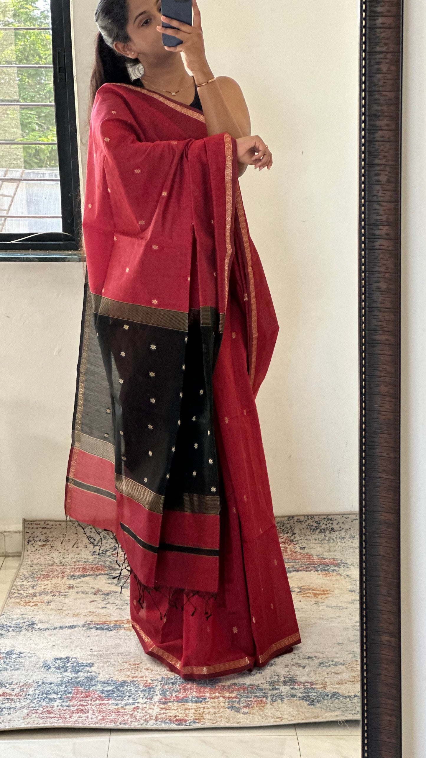 Red Sitara Maheshwari Saree