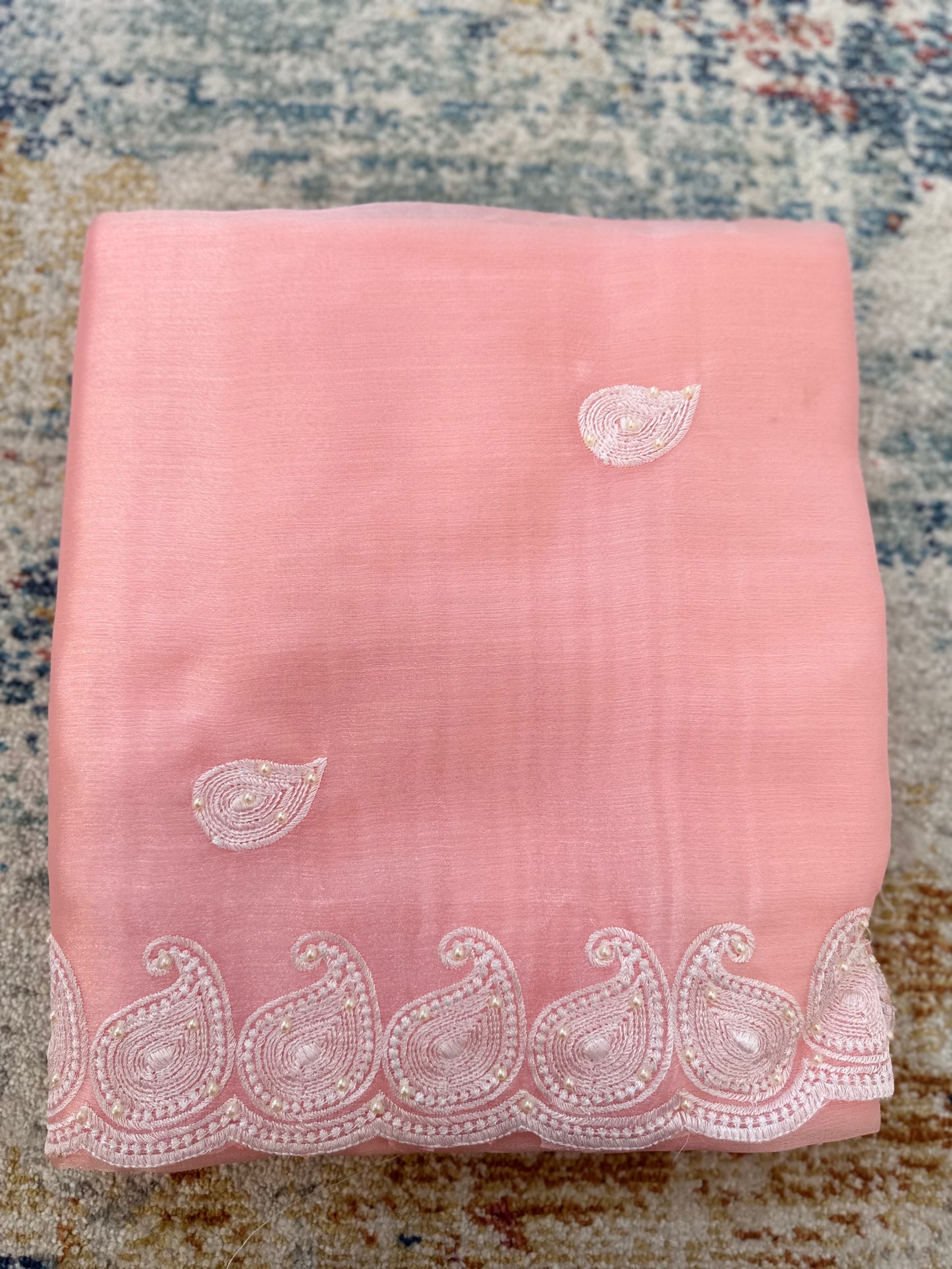 Organza Floral Saree with Embroidery & pearls