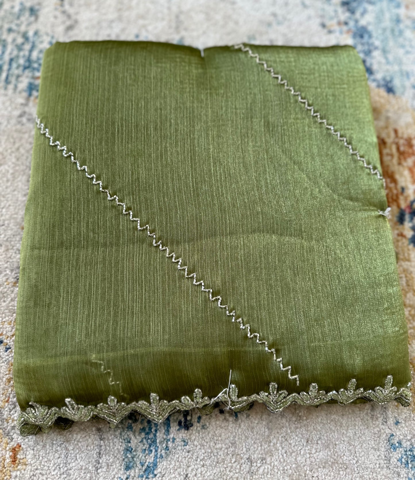 Green Embellished Tissue Saree