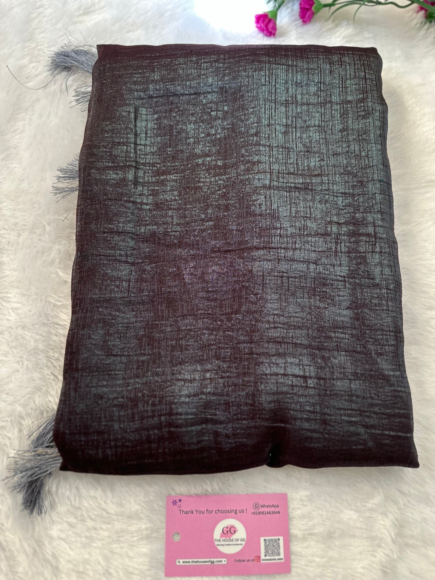 Metallic Blue Plain Shimmer Saree