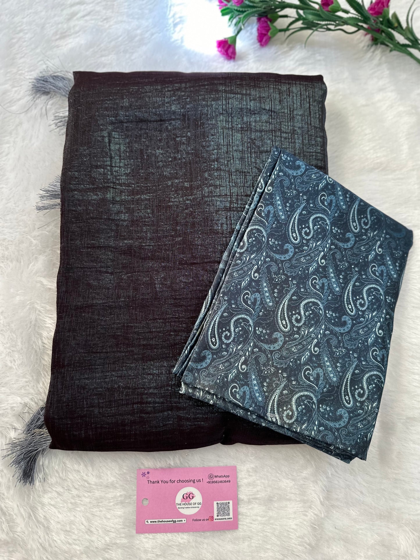 Metallic Blue Plain Shimmer Saree