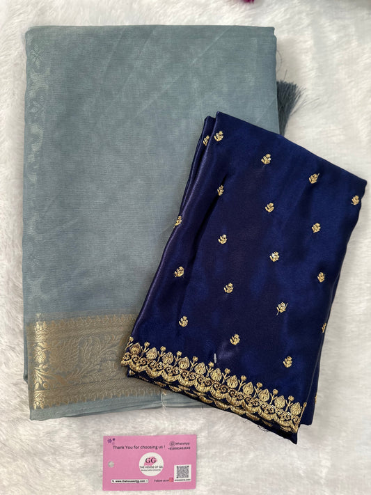 Powder Blue Semi Tissue Saree