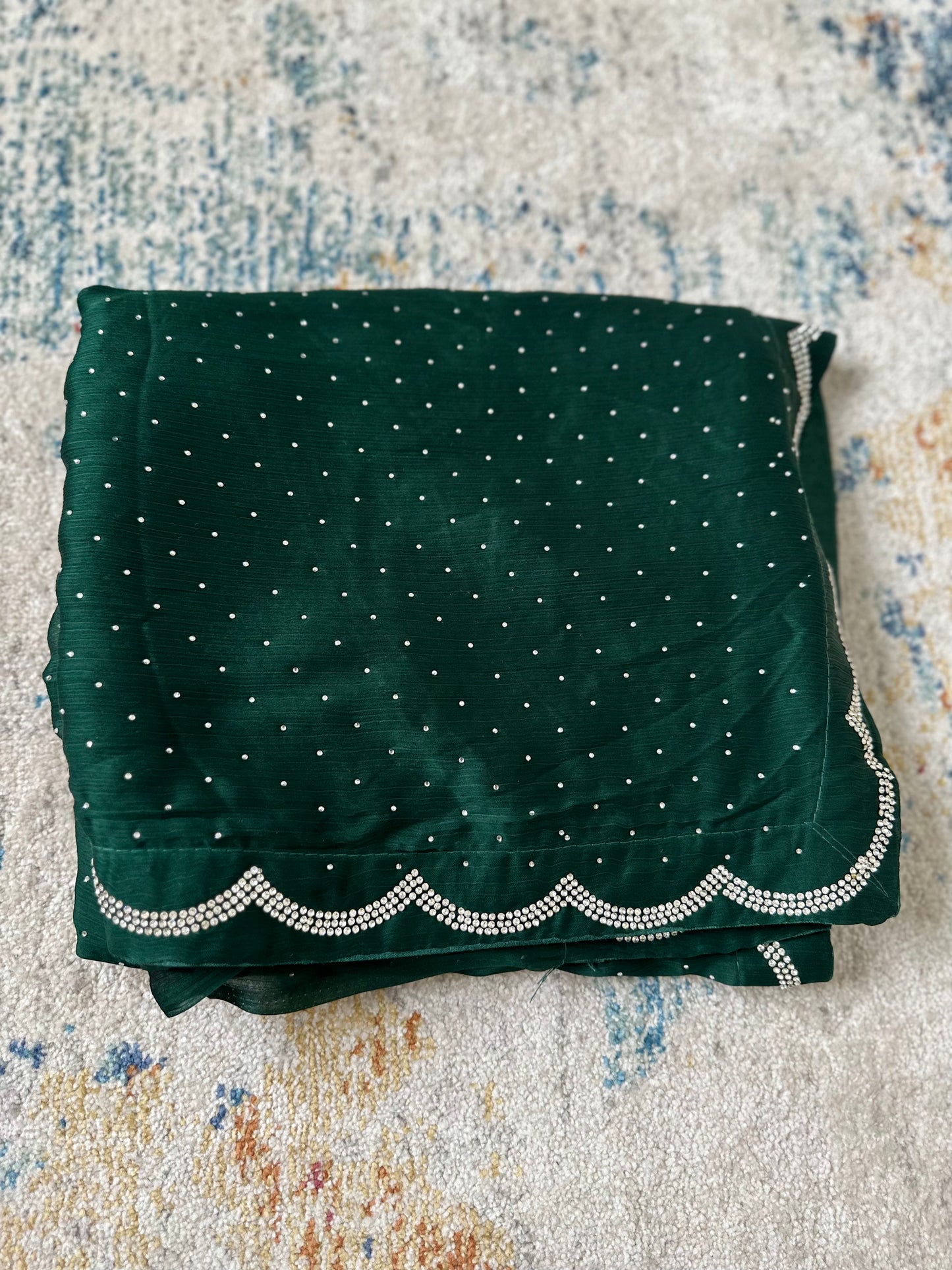 Zarkan work Emerald Green Saree