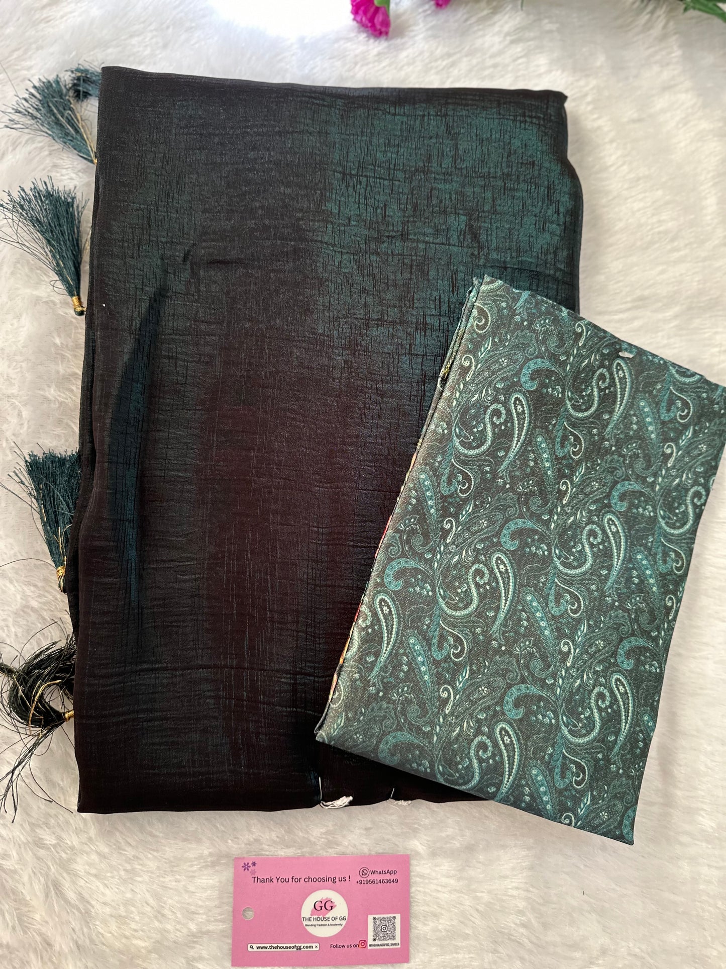 Emerald Green Plain Shimmer Saree