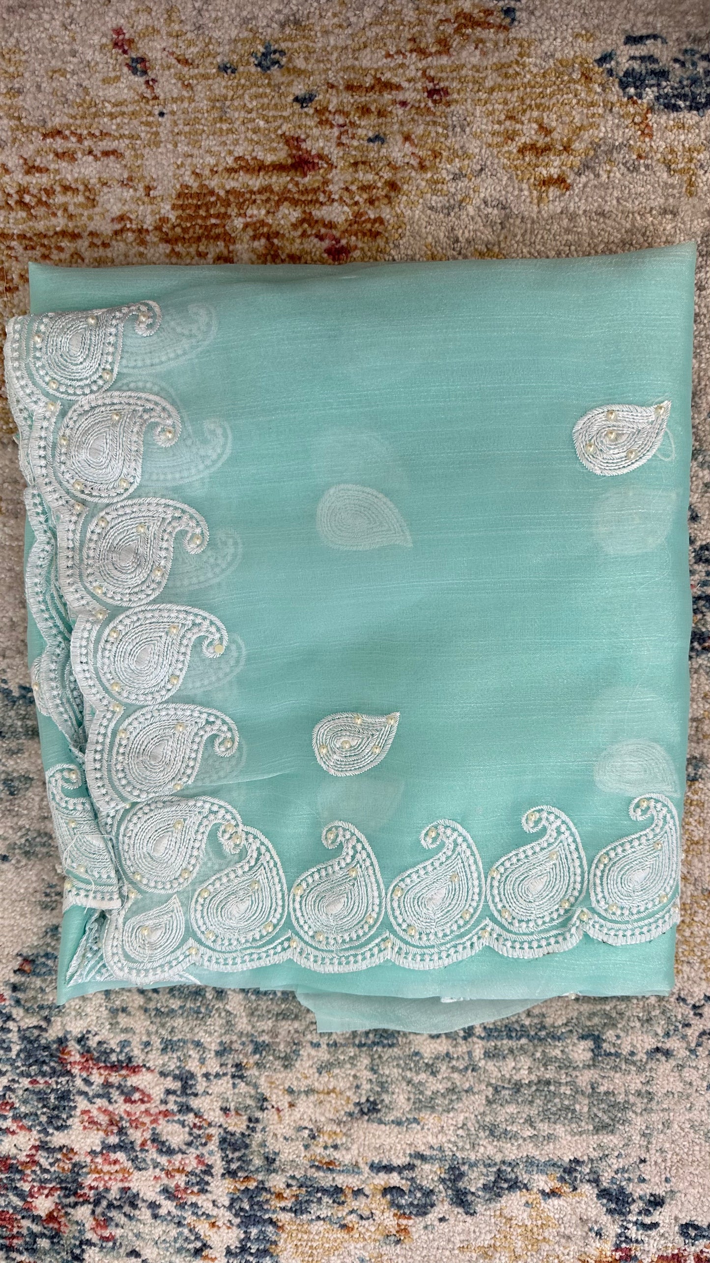 Organza Floral Saree with Embroidery & pearls