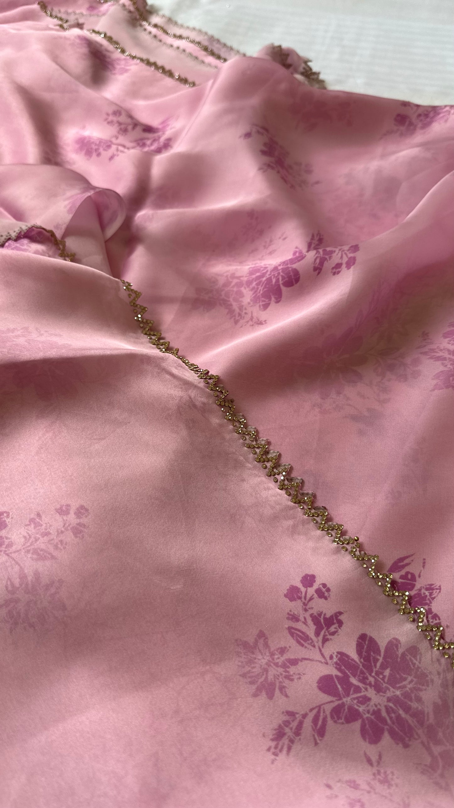 Pink Satin Chiffon Saree