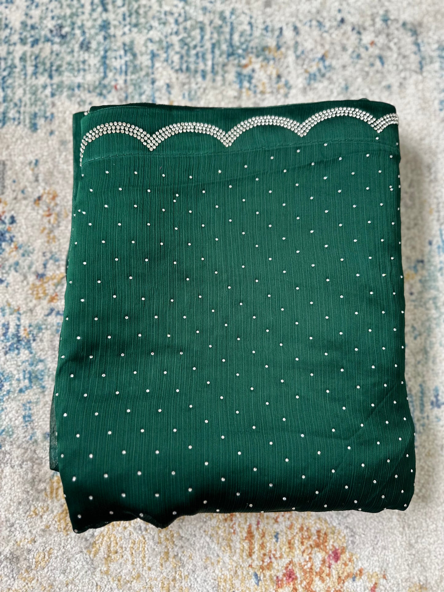 Zarkan work Emerald Green Saree