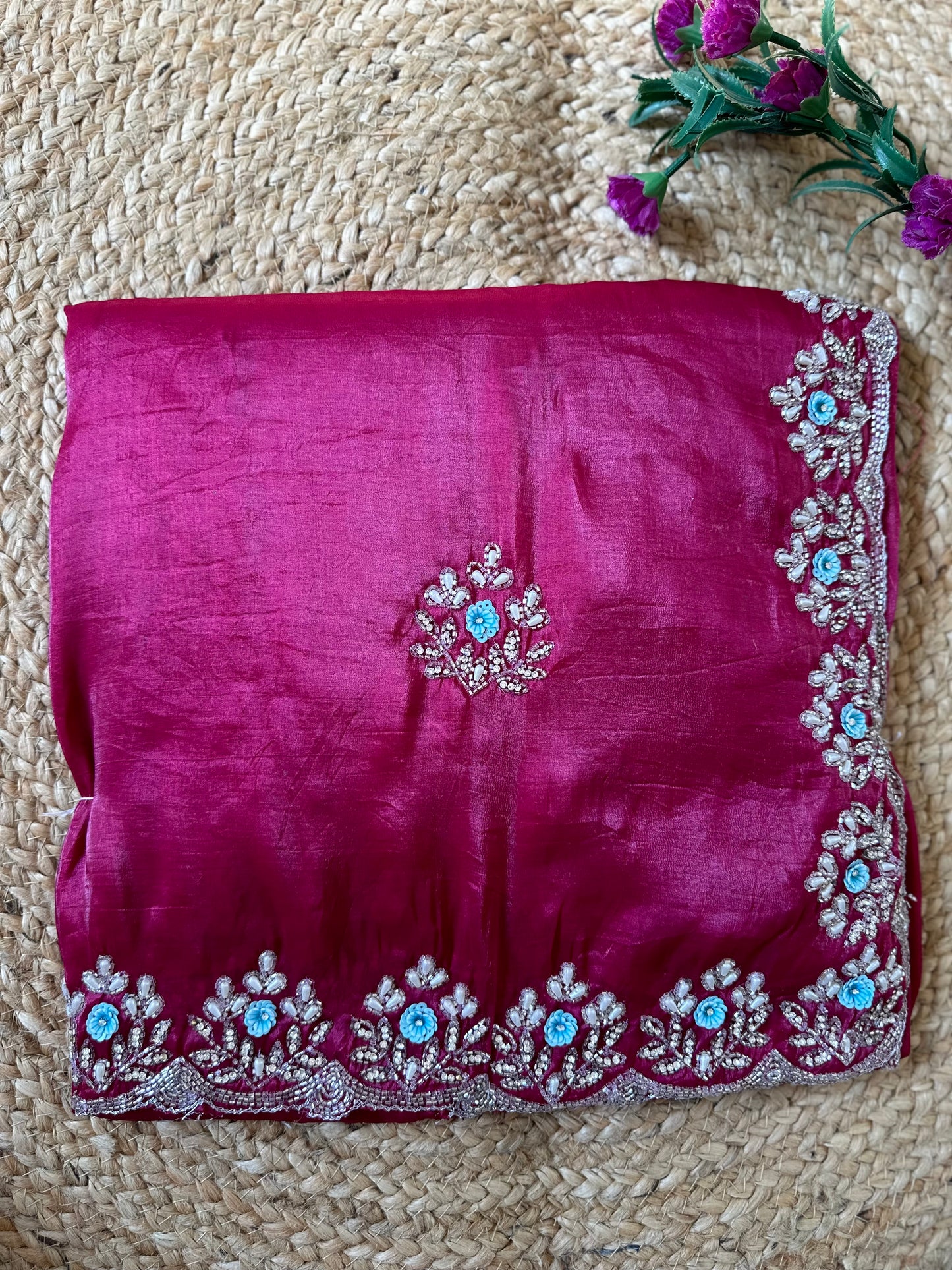 Floral Handwork Crush Tissue Saree