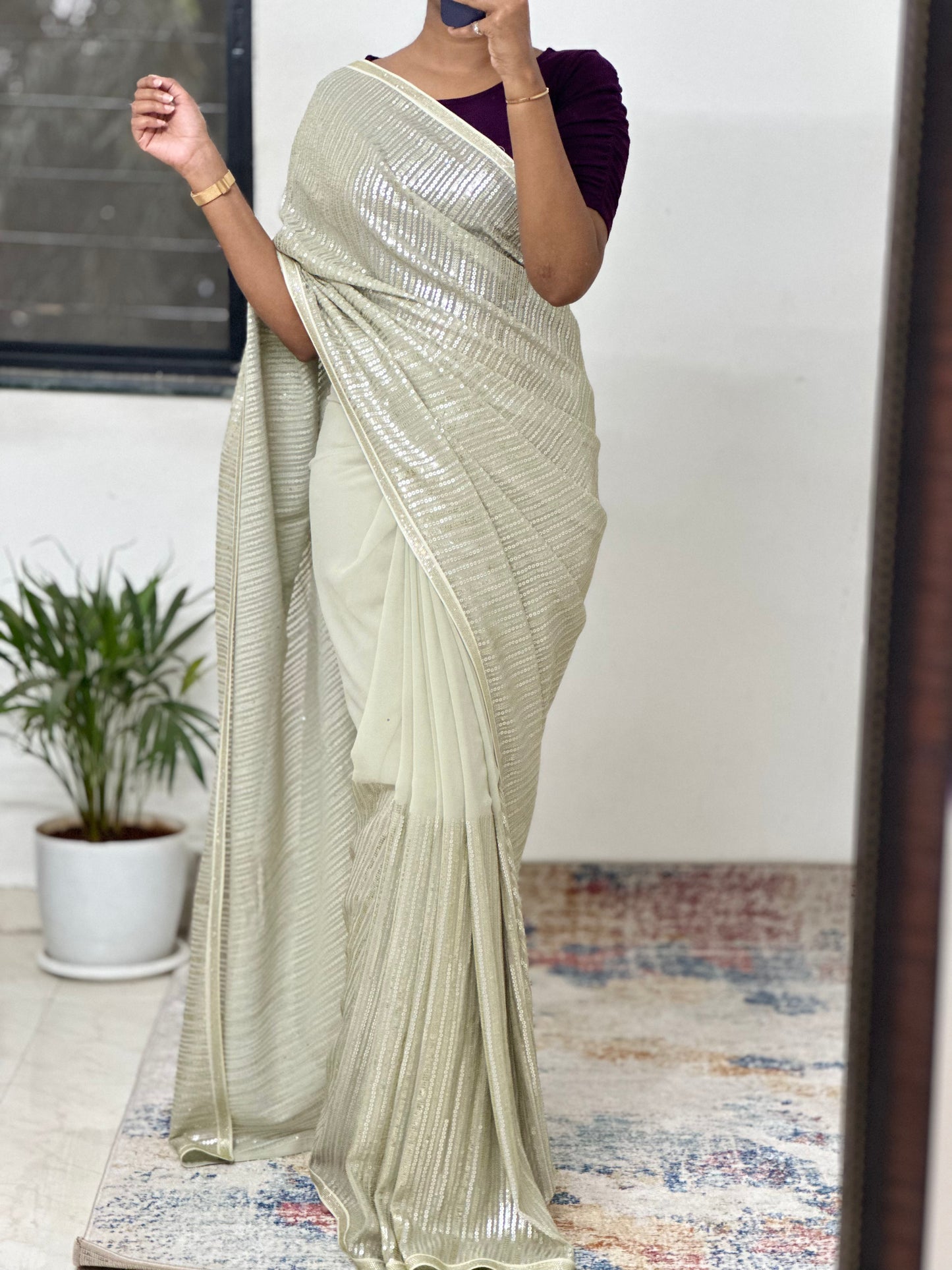 Pista Sequins Georgette Saree