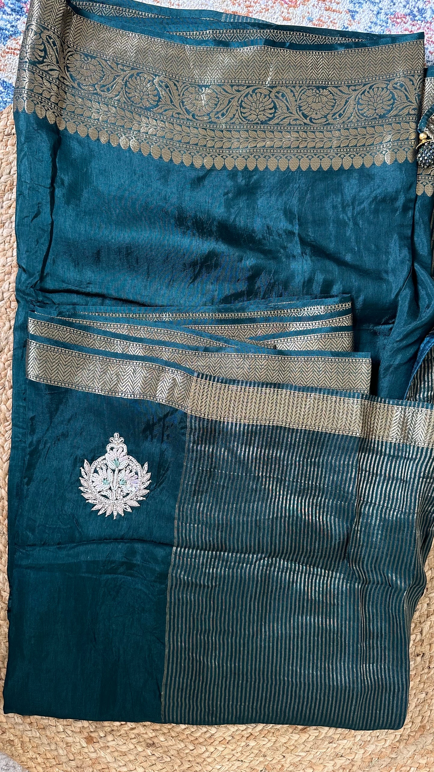 Green Pure Dola Silk Handwork Designer Saree