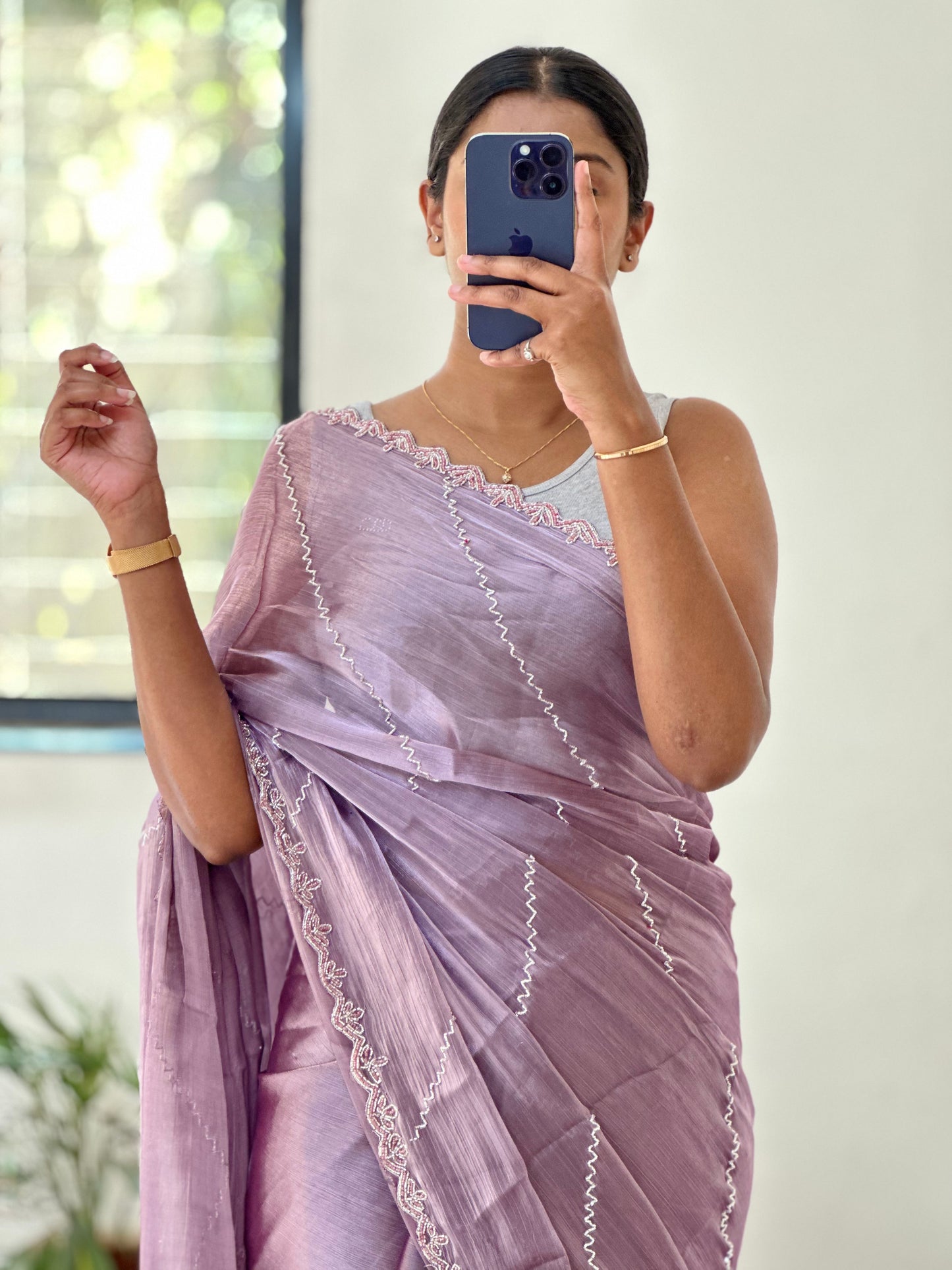 Lavender Embellished Tissue Saree