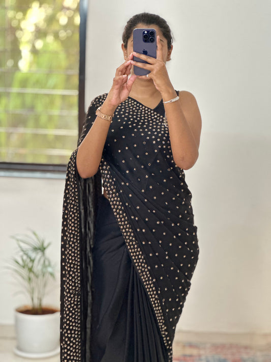 Embellished Black Satin Saree